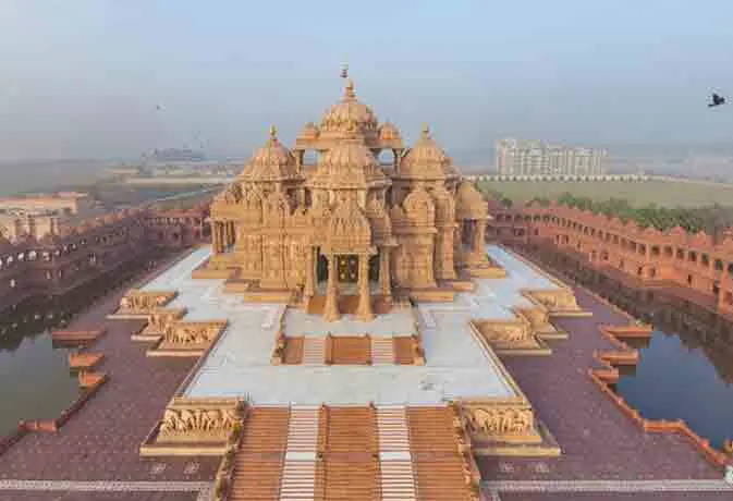 A photo showcasing ongoing development work at the Shree Tulja Bhavani Temple in Akola Paras.